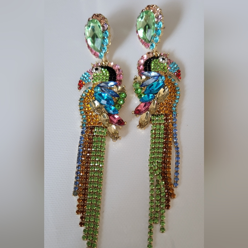 Beautiful Multi- Color Rhinestones Peacock Earrings